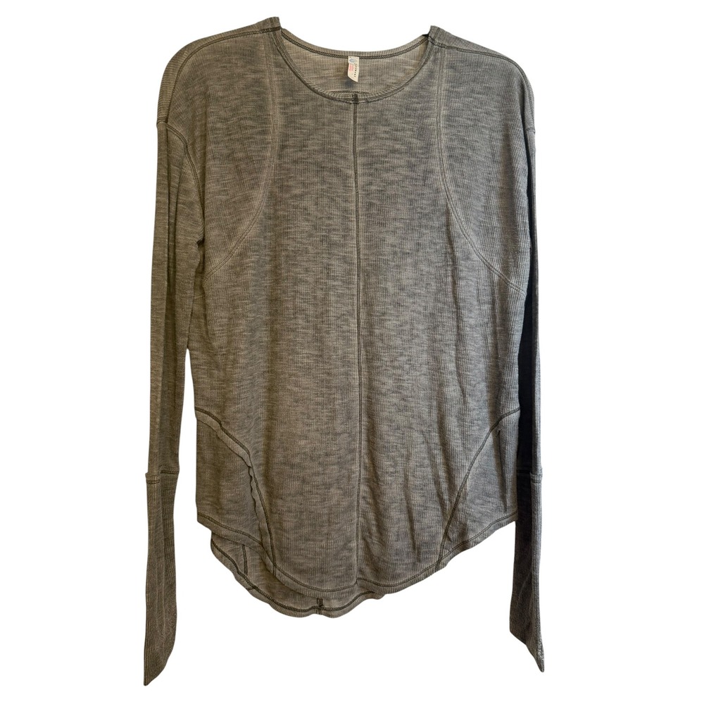 FP Movement Free People Gray Ribbed Thermal Long Sleeve Cutout Back Top XS/S